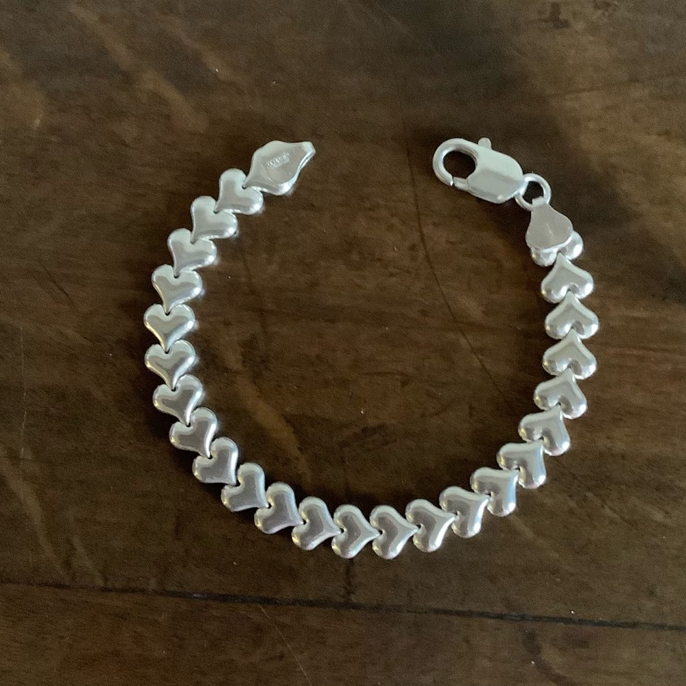 Vintage 925 Silver Heart Link Bracelet